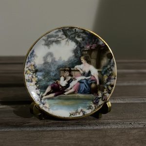 Vintage Miniature Porcelain Plate with Stand- Decorative